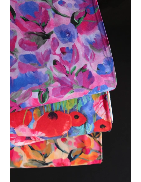 Poppies - Viscose Ecovero imprimé fleuri bleu