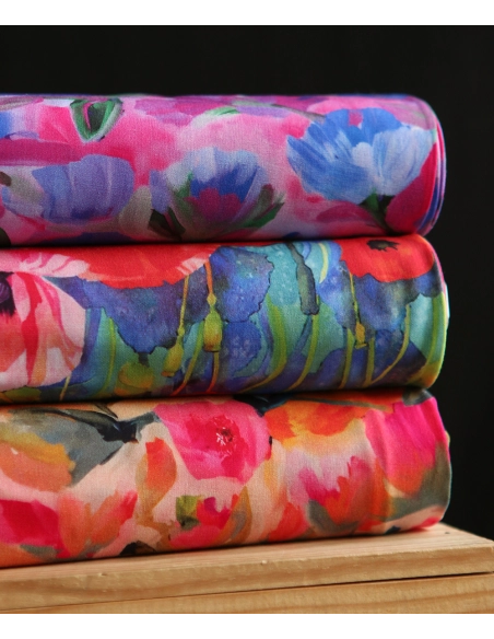 Poppies - Viscose Ecovero imprimé fleuri bleu