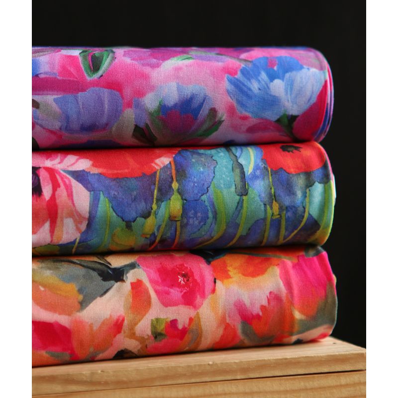 Poppies - Viscose Ecovero imprimé fleuri bleu