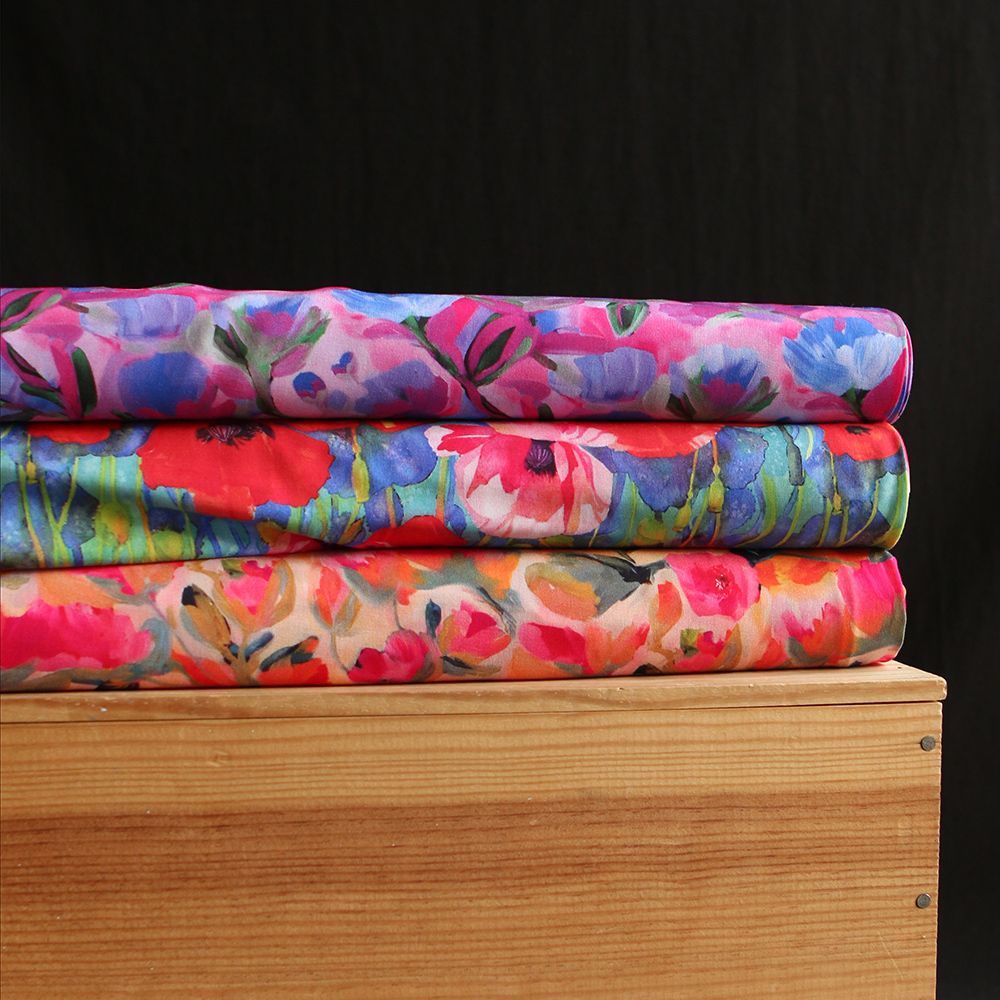 Poppies - Viscose Ecovero imprimé fleuri bleu