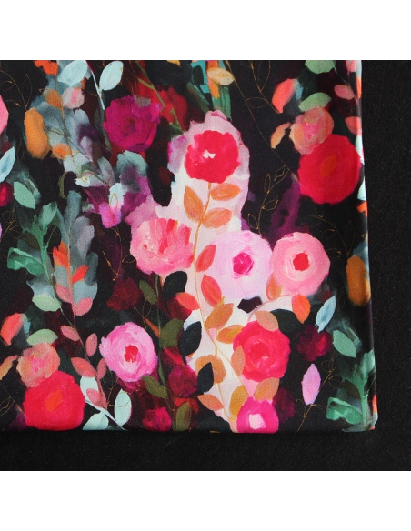 Lucia - Viscose satinée imprimé fleuri noir et fuschia