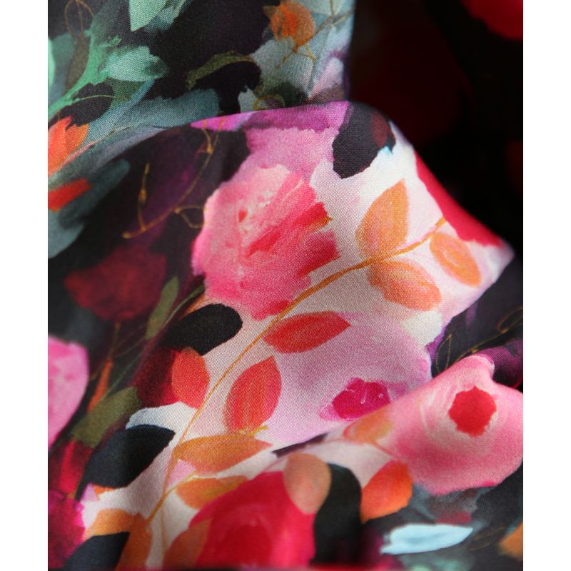Lucia - Viscose satinée imprimé fleuri noir et fuschia