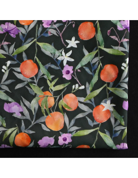Neroli - Viscose satinée imprimé fleuri anthracite et orange