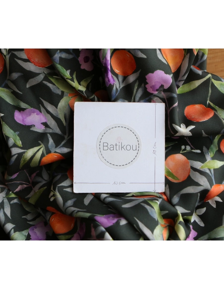 Neroli - Viscose satinée imprimé fleuri anthracite et orange
