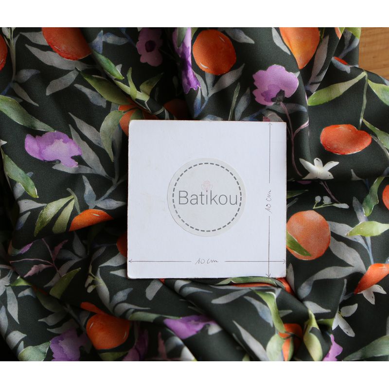 Neroli - Viscose satinée imprimé fleuri anthracite et orange