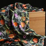 Neroli - Viscose satinée imprimé fleuri anthracite et orange
