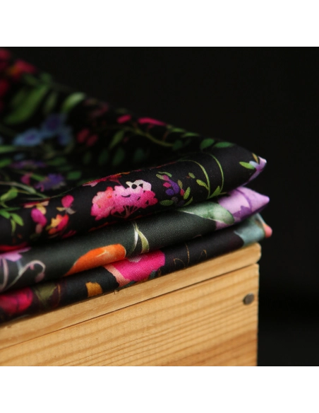 Neroli - Viscose satinée imprimé fleuri anthracite et orange