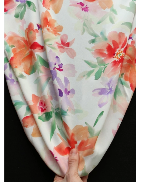 Aurélie - Viscose Ecovero imprimé fleuri corail et vert