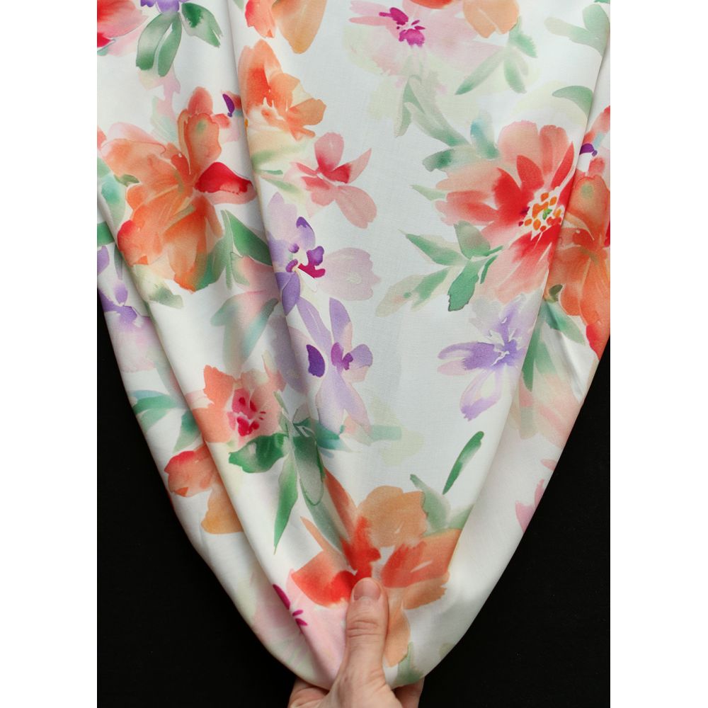 Aurélie - Viscose Ecovero imprimé fleuri corail et vert