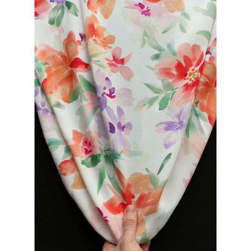 Aurélie - Viscose Ecovero imprimé fleuri corail et vert