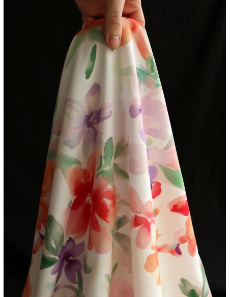 Aurélie - Viscose Ecovero imprimé fleuri corail et vert