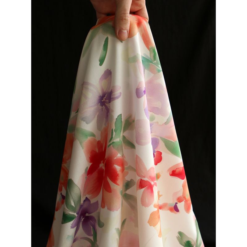 Aurélie - Viscose Ecovero imprimé fleuri corail et vert