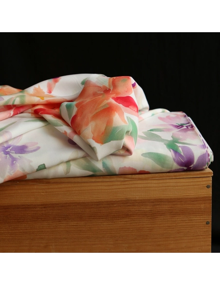 Aurélie - Viscose Ecovero imprimé fleuri corail et vert