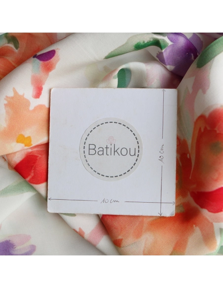 Aurélie - Viscose Ecovero imprimé fleuri corail et vert