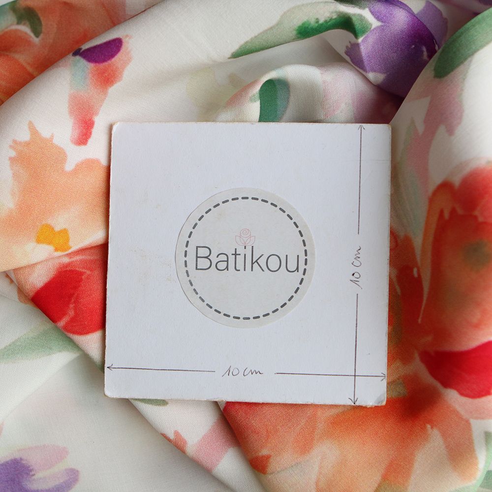 Aurélie - Viscose Ecovero imprimé fleuri corail et vert