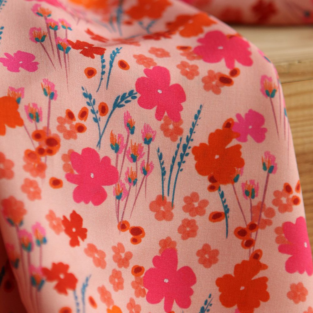 Gabrielle - Viscose Ecovero imprimé corail et rose