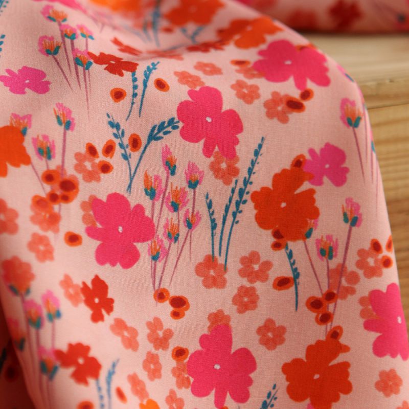 Gabrielle - Viscose Ecovero imprimé corail et rose