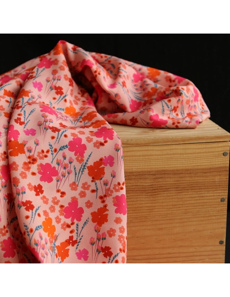 Gabrielle - Viscose Ecovero imprimé corail et rose