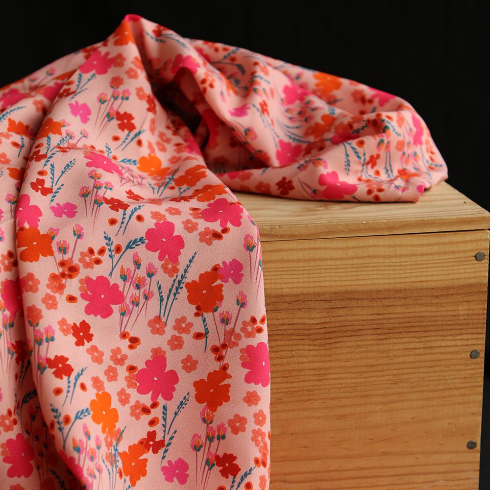 Gabrielle - Viscose Ecovero imprimé corail et rose