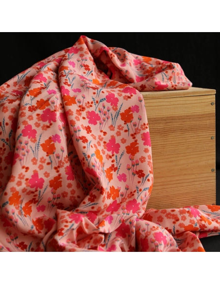 Gabrielle - Viscose Ecovero imprimé corail et rose