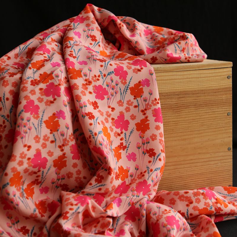 Gabrielle - Viscose Ecovero imprimé corail et rose