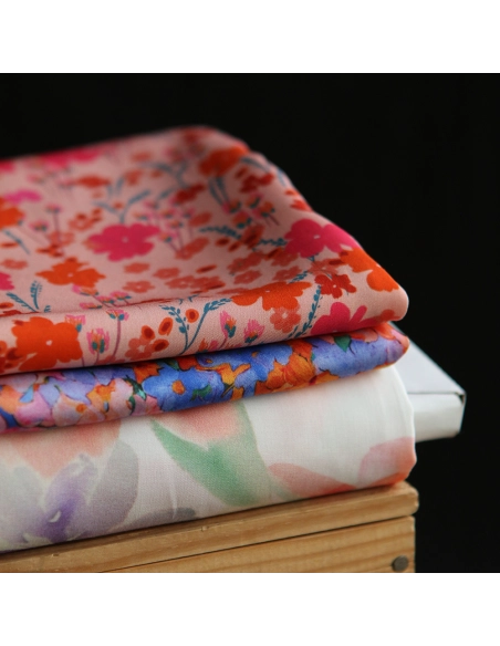 Gabrielle - Viscose Ecovero imprimé corail et rose