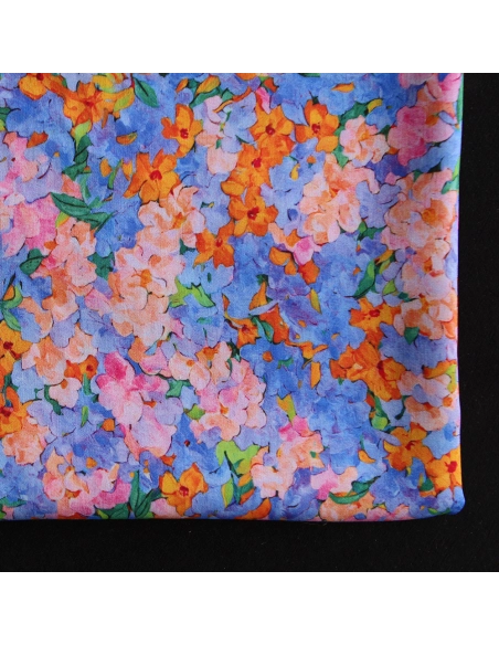 Cécile - Viscose satinée imprimé fleuri parme