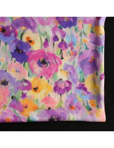 Emna - Viscose satinée imprimé fleuri parme