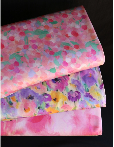 Rosine - Viscose satinée imprimé abstrait rose