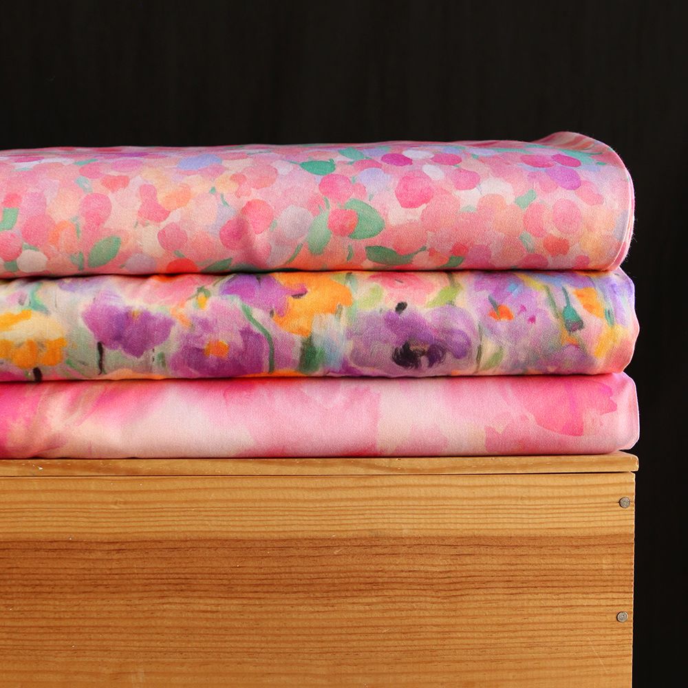 Rosine - Viscose satinée imprimé abstrait rose