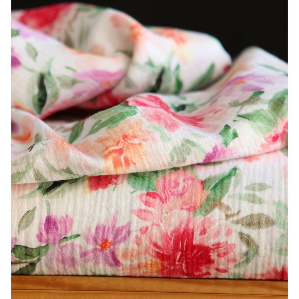 Sidonie - Double gaze de coton motif fleuri