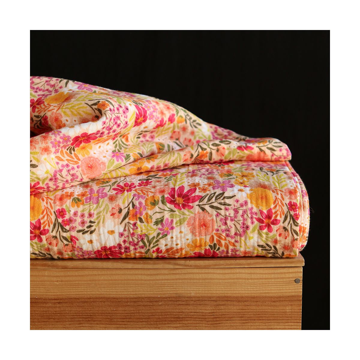 Irina - Double gaze de coton motif fleuri corail fruité