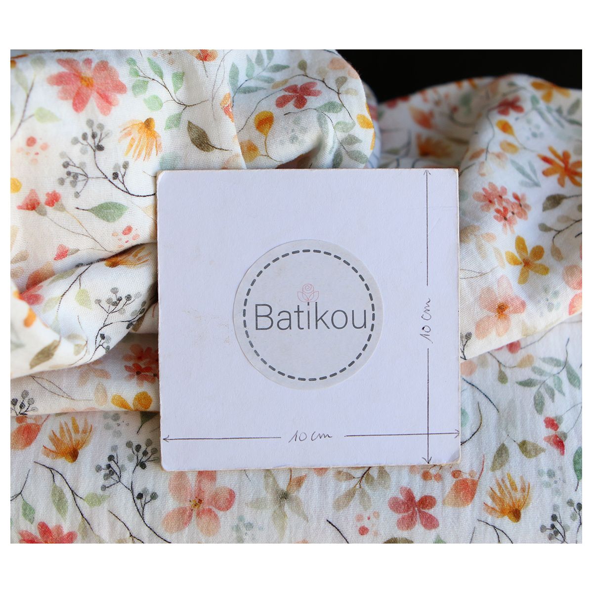 Azélie - Double gaze de coton motif fleuri corail et vert