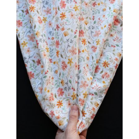 Azélie - Double gaze de coton motif fleuri corail et vert