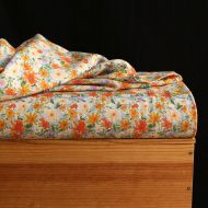 Crêpe lin et viscose imprimé fleuri orangé