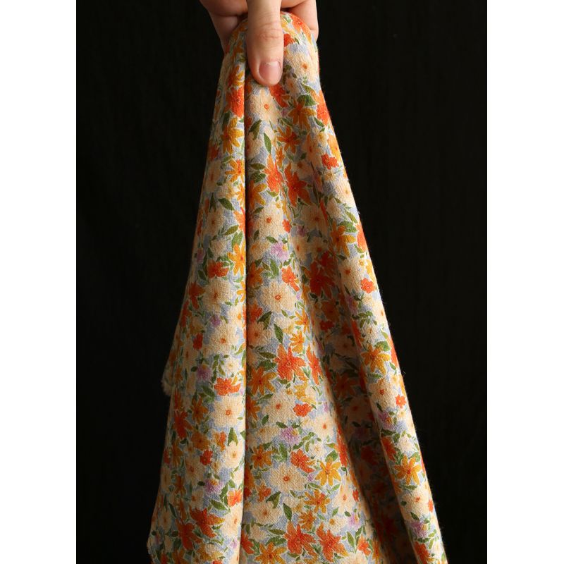 Crêpe lin et viscose imprimé fleuri orangé