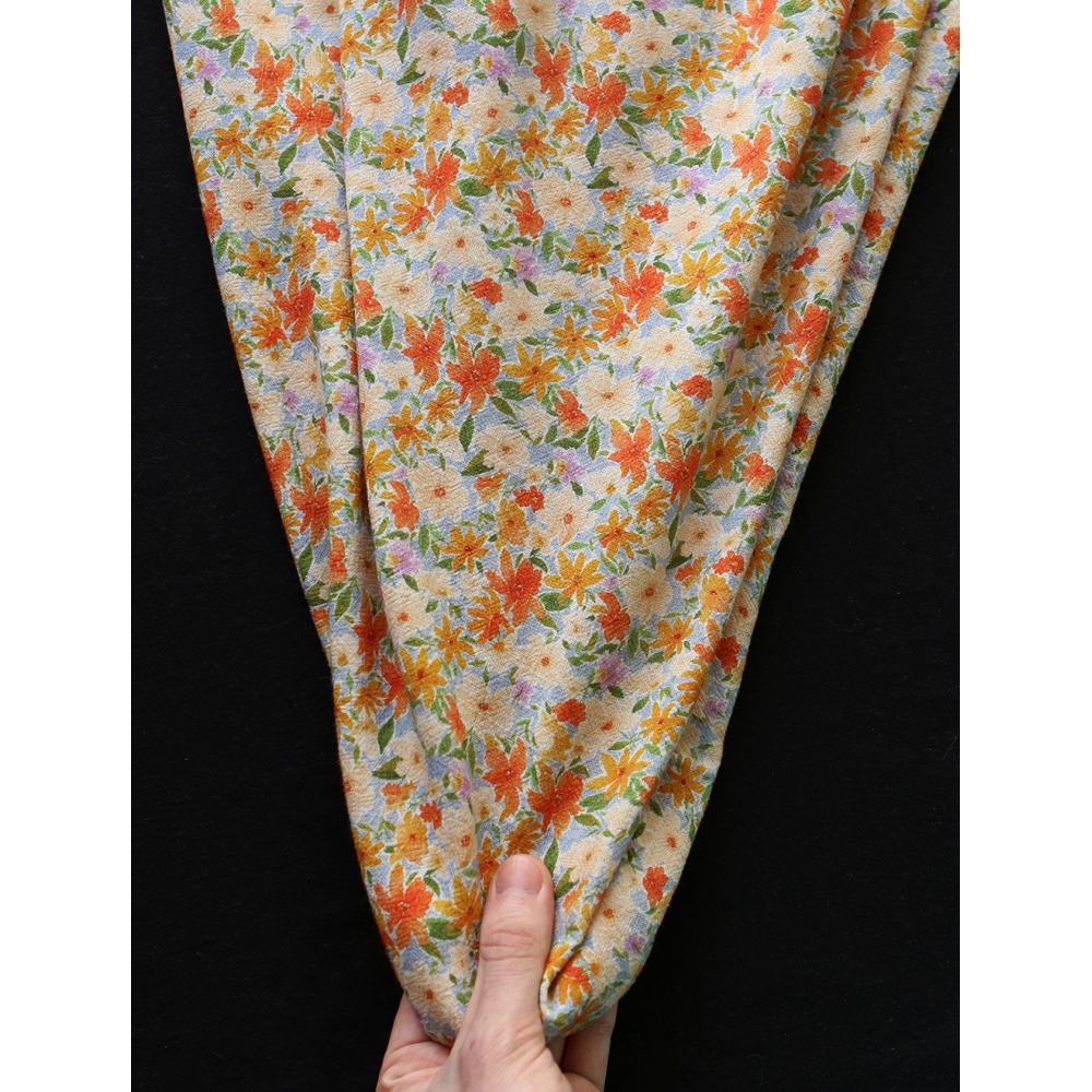 Crêpe lin et viscose imprimé fleuri orangé