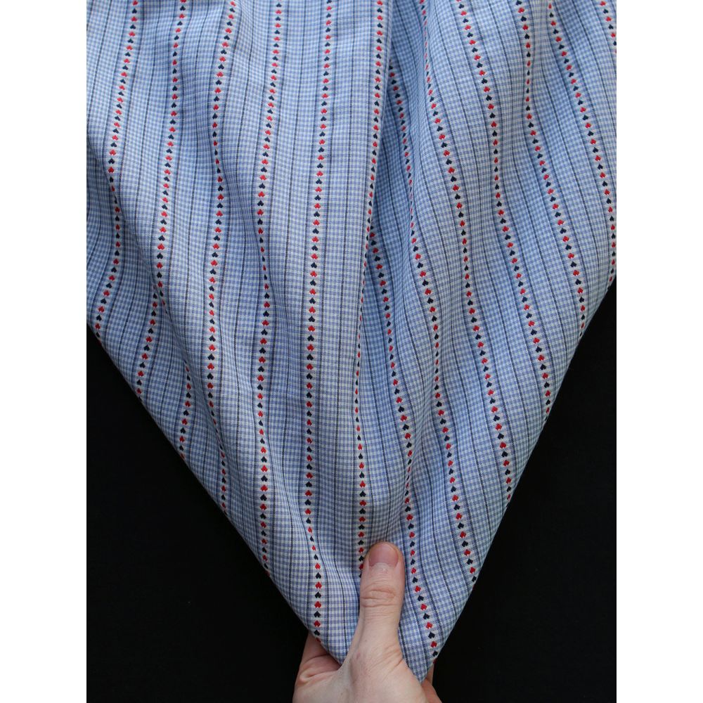 Amore - Tissu coton vichy jacquard avec rayures et petits coeurs