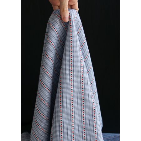 Amore - Tissu coton vichy jacquard avec rayures et petits coeurs Amore - Tissu coton vichy jacquard avec rayures et petits coeurs