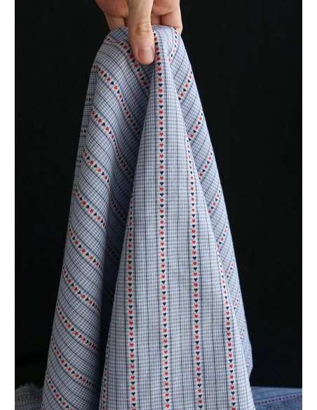 Amore - Tissu coton vichy jacquard avec rayures et petits coeurs