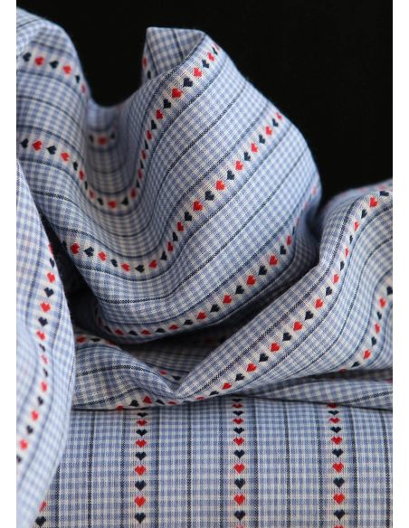 Amore - Tissu coton vichy jacquard avec rayures et petits coeurs