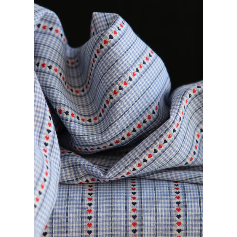 Amore - Tissu coton vichy jacquard avec rayures et petits coeurs