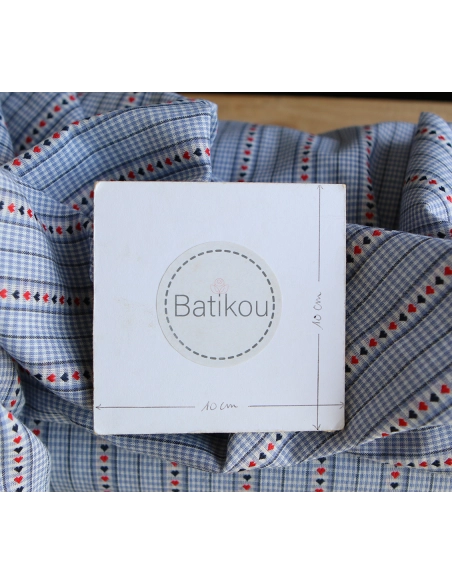 Amore - Tissu coton vichy jacquard avec rayures et petits coeurs