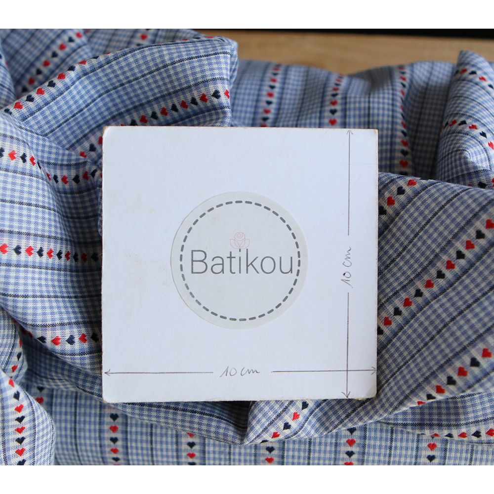 Amore - Tissu coton vichy jacquard avec rayures et petits coeurs