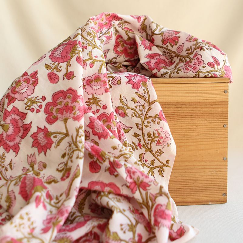 Arya - Tissu indien coton imprimé main Hand Block Artisanal