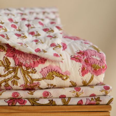 Arya - Tissu indien matelassé double face coton hand block largeur 100cm Arya - Tissu indien matelassé double face coton hand block largeur 100cm