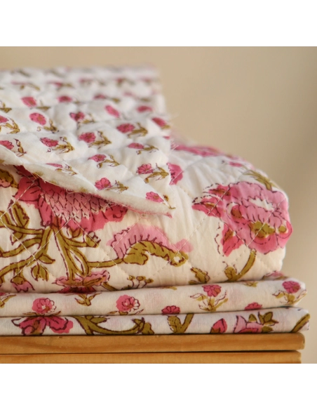 Arya - Tissu indien matelassé double face coton hand block largeur 100cm