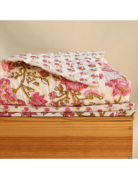 Arya - Tissu indien matelassé double face coton hand block largeur 100cm