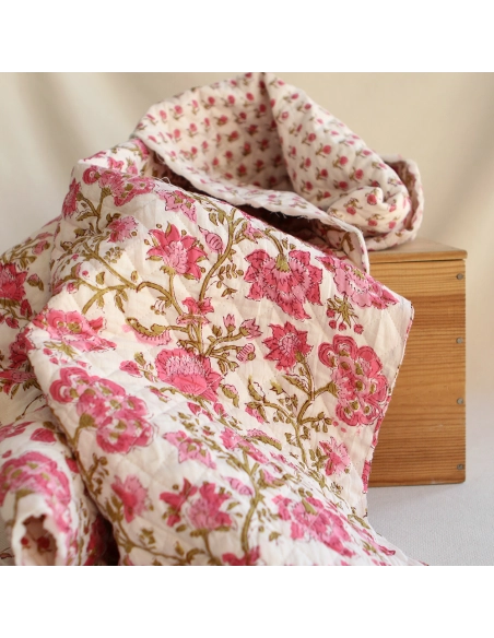 Arya - Tissu indien matelassé double face coton hand block largeur 100cm