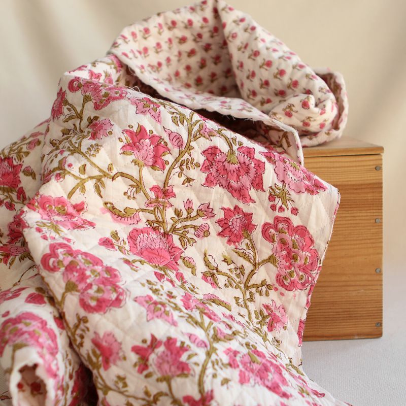 Arya - Tissu indien matelassé double face coton hand block largeur 100cm